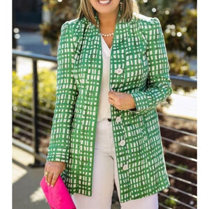 CAbi Green and White Belted Circuit Jacket 6025